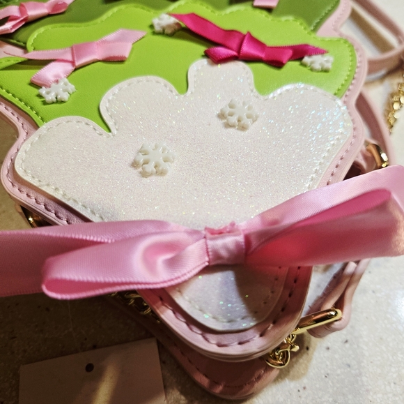 Womens Betsey Johnson Kitsch Christmas Tree Crossbody Pink Green Cute Trending - Picture 8 of 10